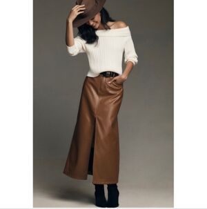 Anthropologie Pilcro  Faux Leather Skirt Madi Cedar 12
